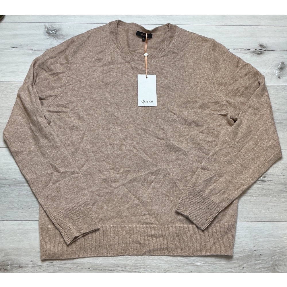 Quince 100% Cashmere Crew Neck Sweater Women's Camel Large New With Tags